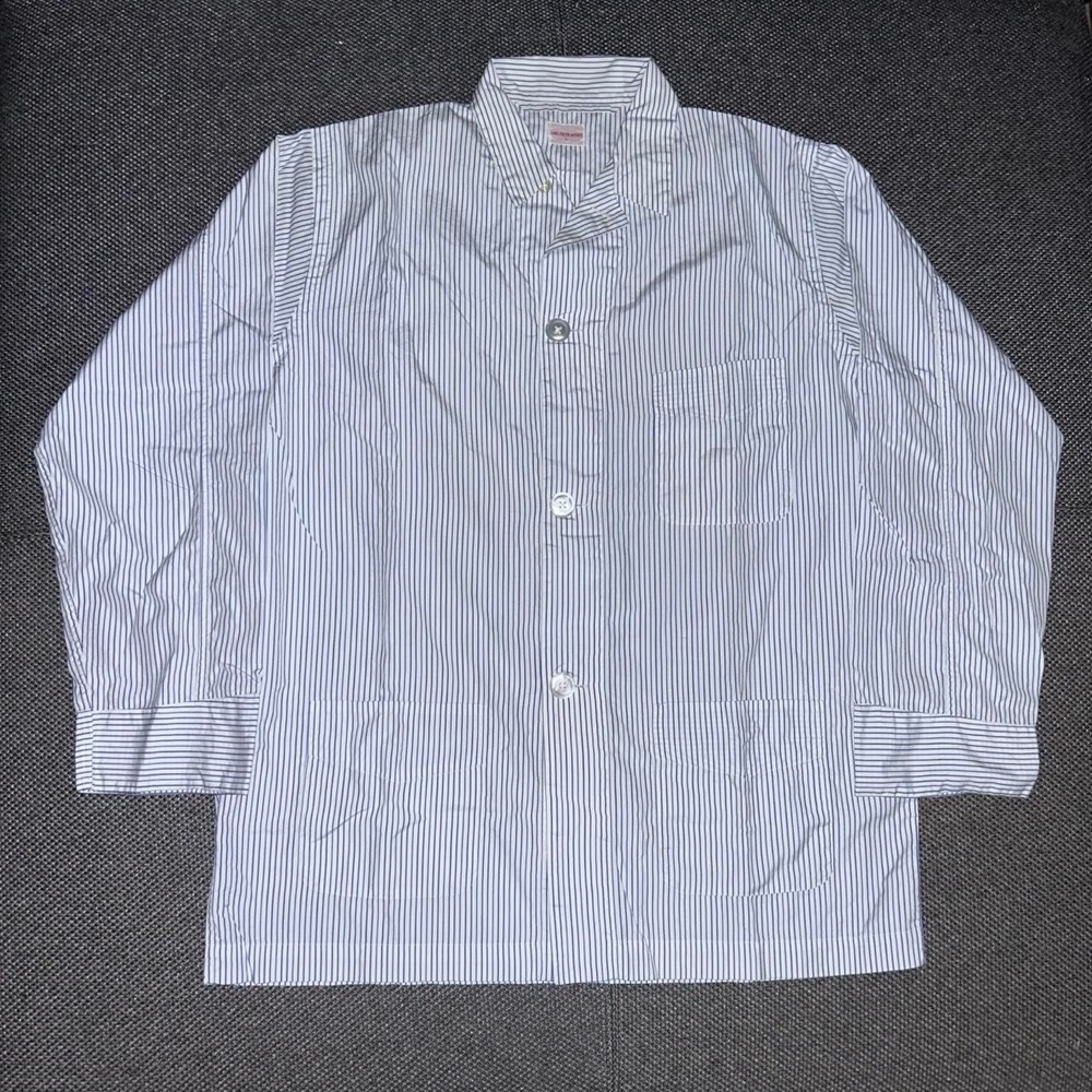 Vintage 1950s Saks Fifth Avenue Blue & White Hickory Striped Chore Shirt fit L